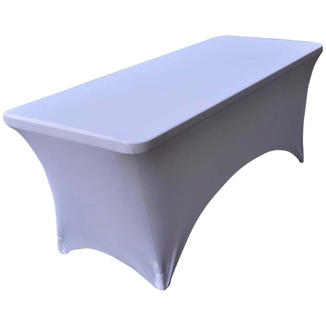 6ft Rectangular White Spandex Tablecloth | National Event Supply